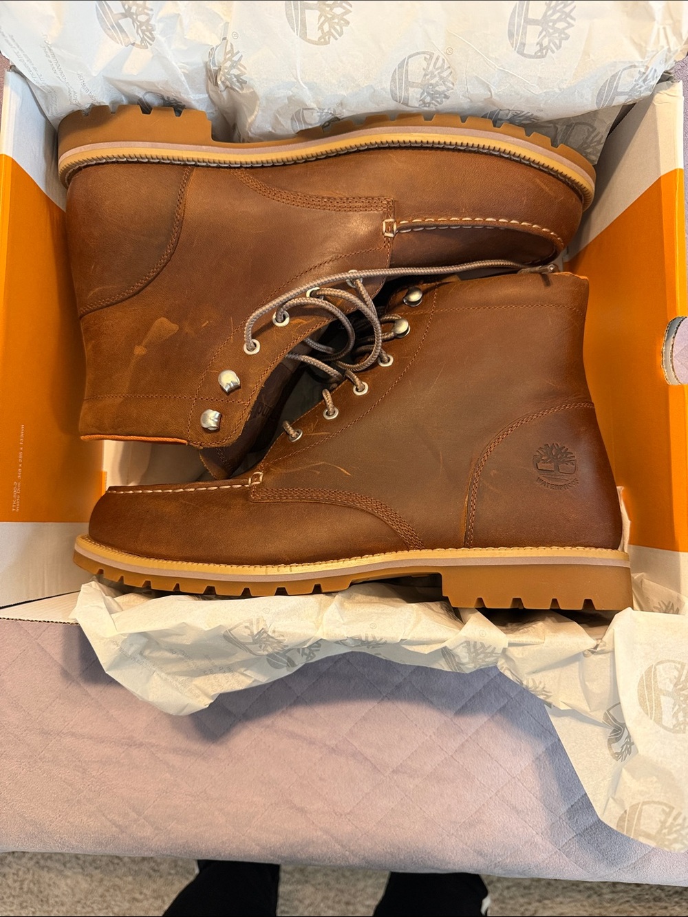 Timberland Tan/Brown Leather Moc Toe Lace-Up Boots